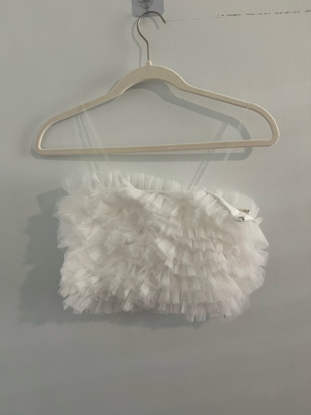 White Ruffle Strapless Crop Top